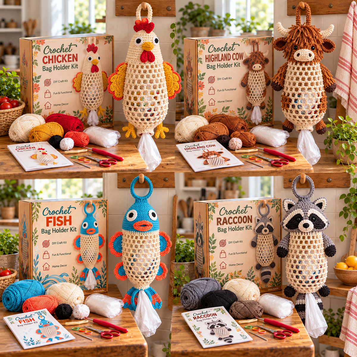 🔥Last Day 50% OFF - Crochet Animal Bag Holder DIY Kit – Cute & Functional Hanging Storage Craft Kit(📦Buy 2 Free Shipping)