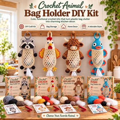 🔥Last Day 50% OFF - Crochet Animal Bag Holder DIY Kit – Cute & Functional Hanging Storage Craft Kit(📦Buy 2 Free Shipping)